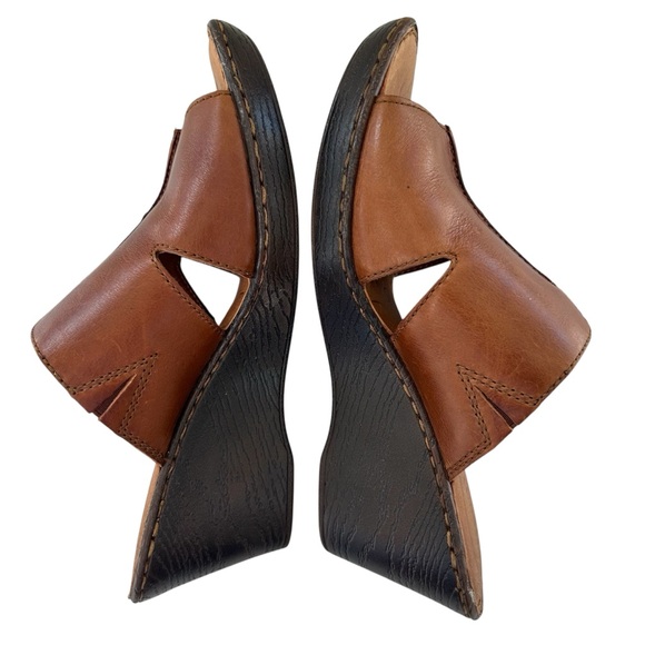 BORN Brown Leather Wedge Slide Sandals 10 - Picture 6 of 11
